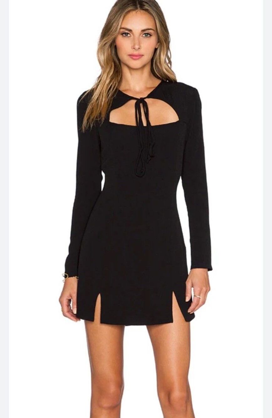 Stone Cold Fox Derek Dress Long Sleeve Mini Crepe Date Night Black Womens Size S